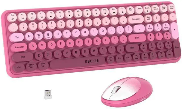 Main image of Wireless Keyboards and Mouse Combos, Colorful Gradient Rainbow Colored Retro Typewriter Flexible Keyboard, 2.4GHz Connection and Optical Mouse(Rosy Gradient)