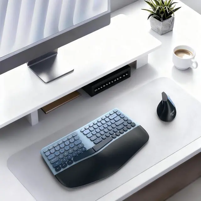 Alt view image 7 of 7 - Wireless Ergonomic Keyboard & Mouse Combo Split Curved Keyboard with Wrist Rest (All-Day Comfort) + Wireless Vertical Ergonomic Optical Mouse, Compatible with PC/Laptop/Desktop- Blue Gradient