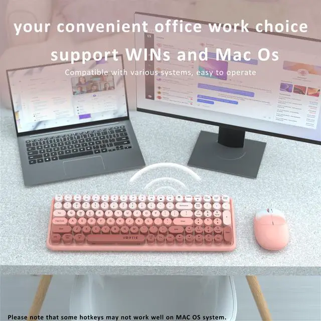 Alt view image 3 of 6 - Wireless Keyboards and Mouse Combos, Colorful Gradient Rainbow Colored Retro Typewriter Flexible Keyboard, 2.4GHz Connection and Optical Mouse(Peach Gradient)