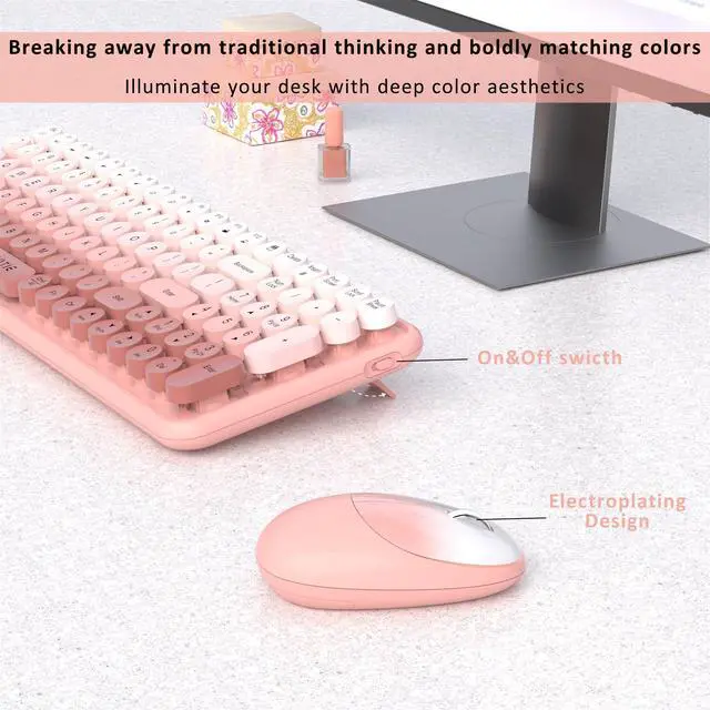 Alt view image 4 of 6 - Wireless Keyboards and Mouse Combos, Colorful Gradient Rainbow Colored Retro Typewriter Flexible Keyboard, 2.4GHz Connection and Optical Mouse(Peach Gradient)