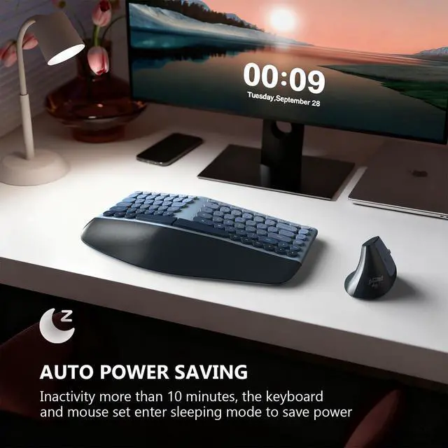 Alt view image 6 of 7 - Wireless Ergonomic Keyboard & Mouse Combo Split Curved Keyboard with Wrist Rest (All-Day Comfort) + Wireless Vertical Ergonomic Optical Mouse, Compatible with PC/Laptop/Desktop- Blue Gradient