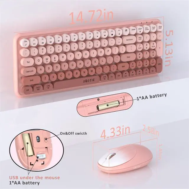 Alt view image 6 of 6 - Wireless Keyboards and Mouse Combos, Colorful Gradient Rainbow Colored Retro Typewriter Flexible Keyboard, 2.4GHz Connection and Optical Mouse(Peach Gradient)