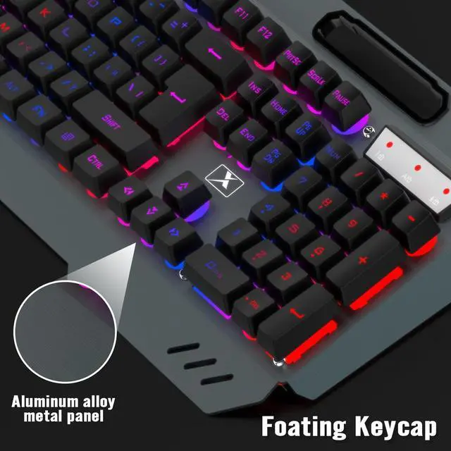 Alt view image 2 of 7 - Wireless Gaming Keyboard and Mouse Combo,Rainbow LED Backlit Keyboard with Rechargeable 3800mAh Battery Metal Panel,Removable Wrist Rest Mechanical Feel and 7 Color Mute Gaming Mice for PC PS4 PS5