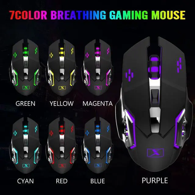 Alt view image 4 of 7 - Wireless Gaming Keyboard and Mouse Combo,Rainbow LED Backlit Keyboard with Rechargeable 3800mAh Battery Metal Panel,Removable Wrist Rest Mechanical Feel and 7 Color Mute Gaming Mice for PC PS4 PS5