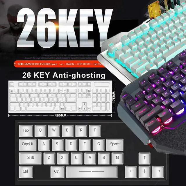 Alt view image 7 of 7 - Wireless Keyboard and Mouse, Blue LED Backlit Rechargeable Keyboard with 3800mAh Battery, Metal Panel, Removable Hand Rest Mechanical Feel, 7 Color Gaming Mute Mouse for PC Gamers