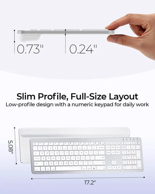 Alt view image 5 of 7 - Wireless Keyboard and Mouse Combo, Rechargeable Quiet Keyboard Mouse, Sleek and Ultra Thin Design, Full-Size with Number Pad for Windows, Laptop, PC, Notebook, Desktop- Silver and White
