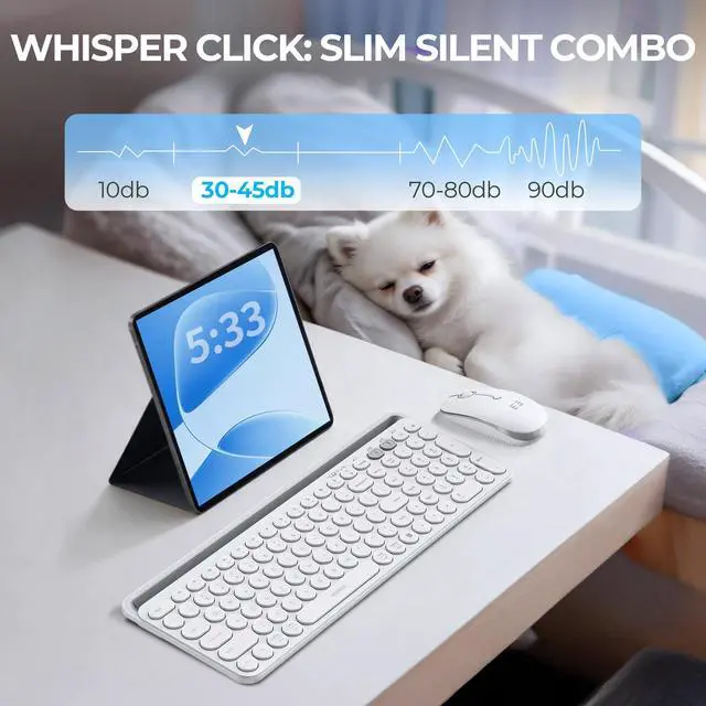 Alt view image 4 of 7 - Bluetooth Keyboard and Mouse for iPad, CTU-301 Wireless Multi-Device Connection Bluetooth+2.4G Keyboard Mouse Combo with Tablet Holder for iPad/MacBook/Windows, iOS/Android/Phone, White