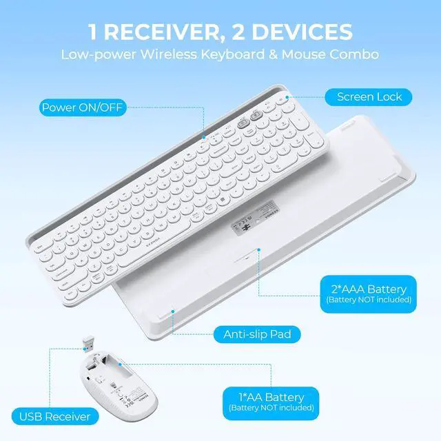 Alt view image 5 of 7 - Bluetooth Keyboard and Mouse for iPad, CTU-301 Wireless Multi-Device Connection Bluetooth+2.4G Keyboard Mouse Combo with Tablet Holder for iPad/MacBook/Windows, iOS/Android/Phone, White
