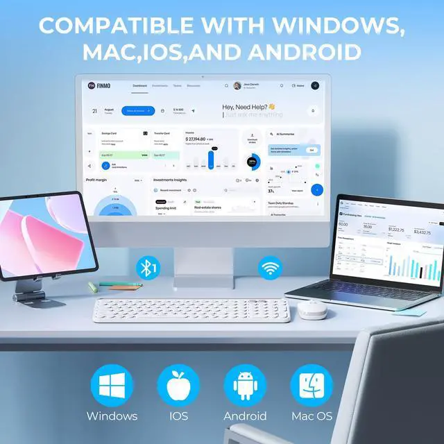 Alt view image 7 of 7 - Bluetooth Keyboard and Mouse for iPad, CTU-301 Wireless Multi-Device Connection Bluetooth+2.4G Keyboard Mouse Combo with Tablet Holder for iPad/MacBook/Windows, iOS/Android/Phone, White