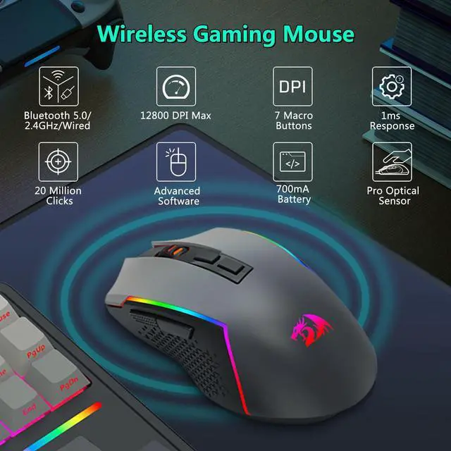 Alt view image 3 of 7 - Wireless Mechanical Keyboard and Mouse Combo, Bluetooth/2.4Ghz/USB-C Wired, RGB Backlit, TKL Creamy Gaming Keyboard with Hot Swappable Linear Switches + 12800 DPI Gamer Mouse