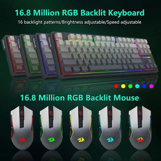 Alt view image 6 of 7 - Wireless Mechanical Keyboard and Mouse Combo, Bluetooth/2.4Ghz/USB-C Wired, RGB Backlit, TKL Creamy Gaming Keyboard with Hot Swappable Linear Switches + 12800 DPI Gamer Mouse