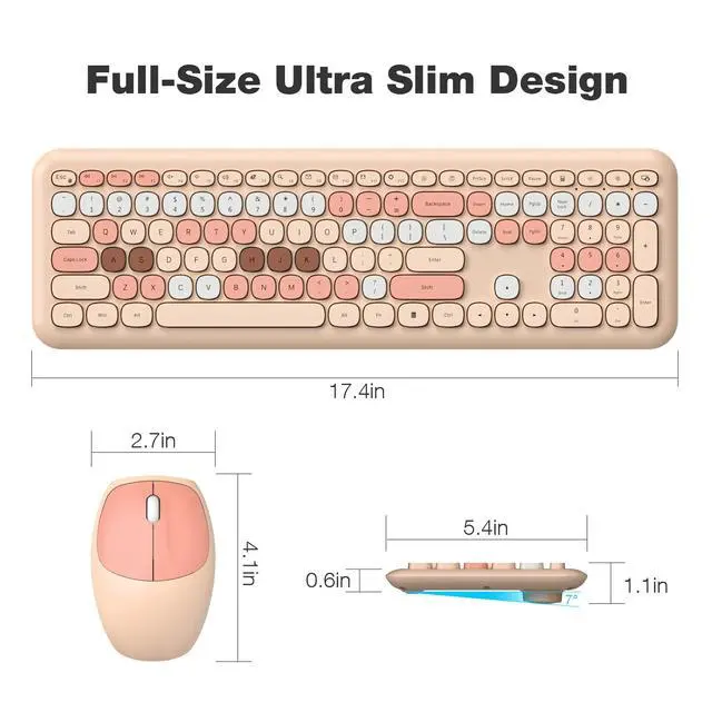 Alt view image 7 of 7 - Wireless Computer Keyboard and Mouse Set, Colorful Full Size Keyboard with Number Pad and Silent Mouse for PC Desktop Windows (Milk Tea)