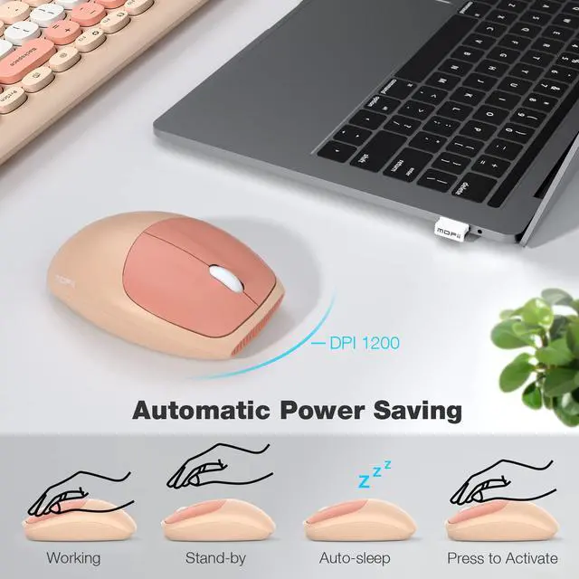 Alt view image 6 of 7 - Wireless Computer Keyboard and Mouse Set, Colorful Full Size Keyboard with Number Pad and Silent Mouse for PC Desktop Windows (Milk Tea)