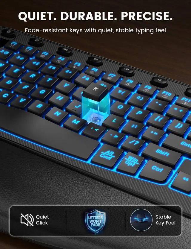 Alt view image 7 of 7 - Wireless Keyboard and Mouse Combo Ergonomic - MA12Pro Wave Keyboard with Leather Wrist Rest for Comfortable Typing, RGB Backlit Rechargeable for Windows, Mac, PC, Laptop