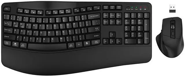 Main image of Wireless Keyboard and Mouse Combo, 2.4G Full-Sized Wave Keys Ergonomic Keyboard and Wireless Optical Mouse, Energy-Saving Wireless Mouse Keyboard for Computer, Mac, Laptop, PC, Windows(Black)