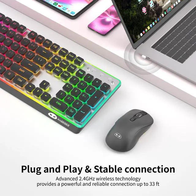 Main image of Wireless Keyboard and Mouse Combo, 2.4G Full Size RGB Keyboard with 104 Keys, Rechargeable Wireless Mouse with 3 DPI, Ergonomic Computer Keyboard and Mouse Set for Windows Mac Laptop PC
