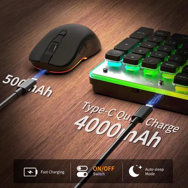 Alt view image 2 of 6 - Wireless Keyboard and Mouse Combo, 2.4G Full Size RGB Keyboard with 104 Keys, Rechargeable Wireless Mouse with 3 DPI, Ergonomic Computer Keyboard and Mouse Set for Windows Mac Laptop PC
