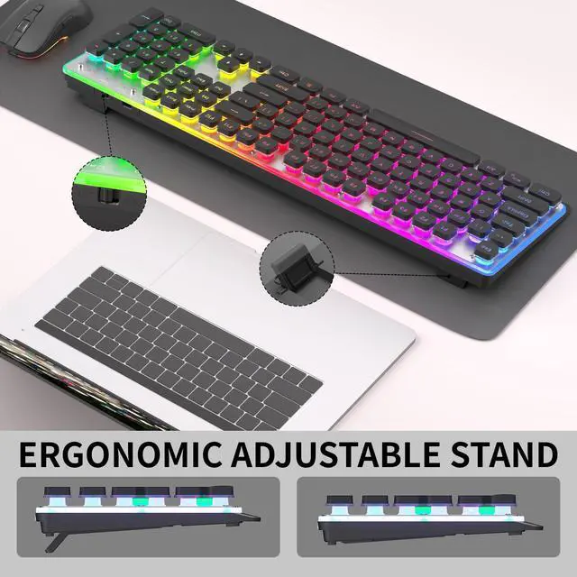 Alt view image 3 of 6 - Wireless Keyboard and Mouse Combo, 2.4G Full Size RGB Keyboard with 104 Keys, Rechargeable Wireless Mouse with 3 DPI, Ergonomic Computer Keyboard and Mouse Set for Windows Mac Laptop PC
