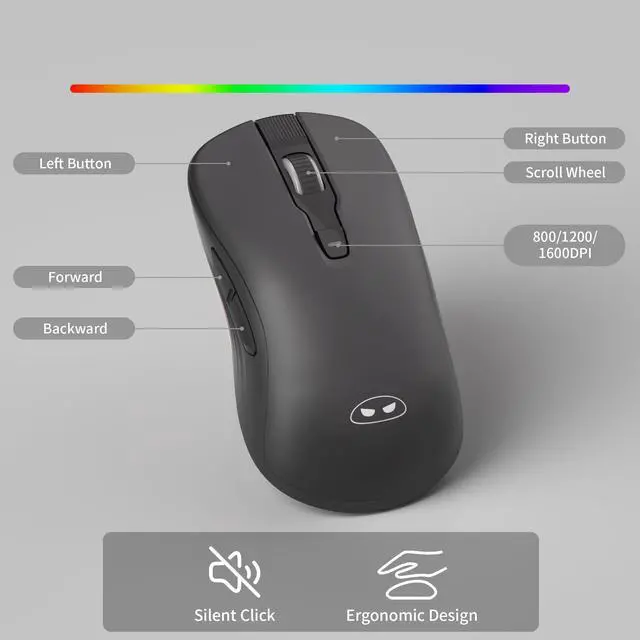 Alt view image 5 of 6 - Wireless Keyboard and Mouse Combo, 2.4G Full Size RGB Keyboard with 104 Keys, Rechargeable Wireless Mouse with 3 DPI, Ergonomic Computer Keyboard and Mouse Set for Windows Mac Laptop PC