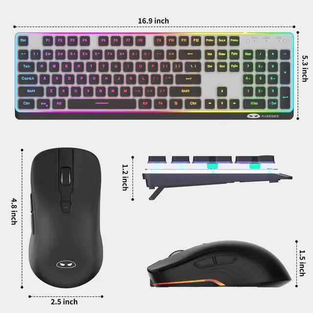 Alt view image 6 of 6 - Wireless Keyboard and Mouse Combo, 2.4G Full Size RGB Keyboard with 104 Keys, Rechargeable Wireless Mouse with 3 DPI, Ergonomic Computer Keyboard and Mouse Set for Windows Mac Laptop PC