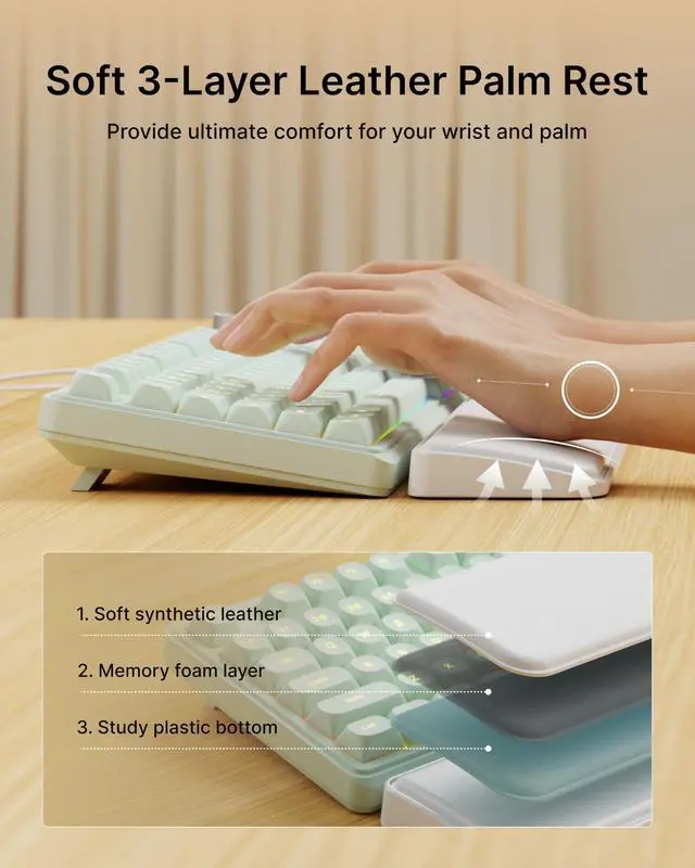 Alt view image 3 of 7 - Wired Keyboard and Mouse Combo with Detachable Wrist Rest, Quiet Ergonomic Keyboard Mouse Set with Multimedia Knob, RGB Backlit, Double-Shot Keycaps Natural Typing for Laptop, PC - Green