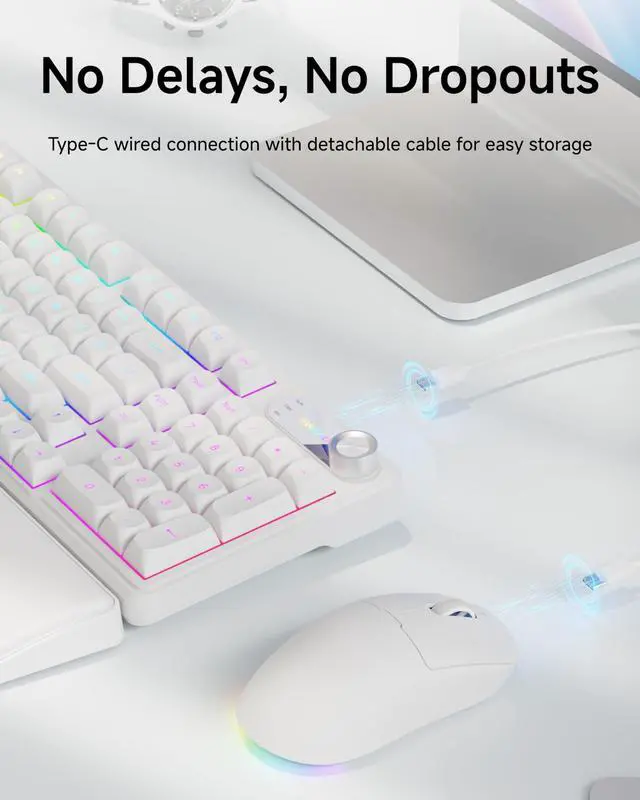 Alt view image 3 of 7 - Wired Keyboard and Mouse Combo with Detachable Wrist Rest, Quiet Ergonomic Keyboard Mouse Set with Multimedia Knob, RGB Backlit, Double-Shot Keycaps Natural Typing for Laptop, PC - White