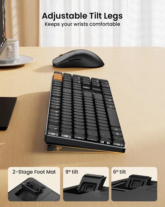 Alt view image 4 of 7 - KM310 Mechanical Keyboard and Mouse, Wireless Rechargeable Aluminum Keyboard Mouse, 2.4G+Dual Bluetooth, Linear Red Switches, Multi-Device, No Backlight, for Windows/Mac - Black