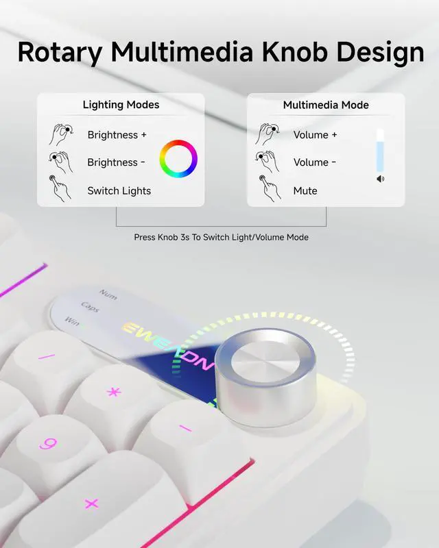 Alt view image 6 of 7 - Wired Keyboard and Mouse Combo with Detachable Wrist Rest, Quiet Ergonomic Keyboard Mouse Set with Multimedia Knob, RGB Backlit, Double-Shot Keycaps Natural Typing for Laptop, PC - White