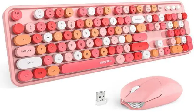 Main image of Wireless Keyboard and Mouse Combo, Full Size Typewriter Keyboard with Multi-Media Function Keys and Number Pad for Office PC Computer Laptop Desktop Windows (Pink Colorful)