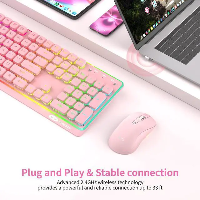 Alt view image 2 of 7 - Wireless Keyboard and Mouse Combo, 2.4G Full Size RGB Keyboard with 104 Keys, Rechargeable Wireless Mouse with 3 DPI, Ergonomic Computer Keyboard and Mouse Set for Windows Mac Laptop PC
