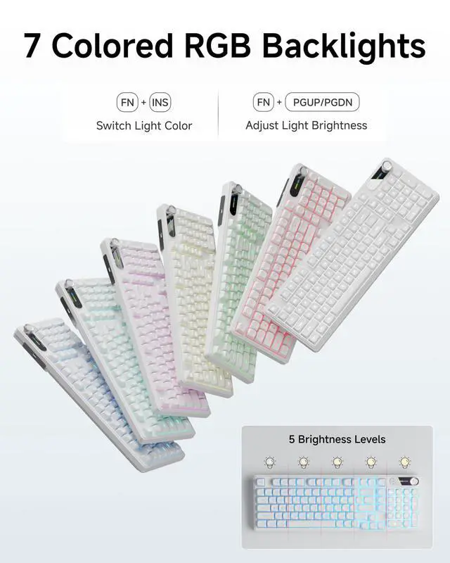 Alt view image 5 of 7 - Wired Keyboard and Mouse Combo with Detachable Wrist Rest, Quiet Ergonomic Keyboard Mouse Set with Multimedia Knob, RGB Backlit, Double-Shot Keycaps Natural Typing for Laptop, PC - White