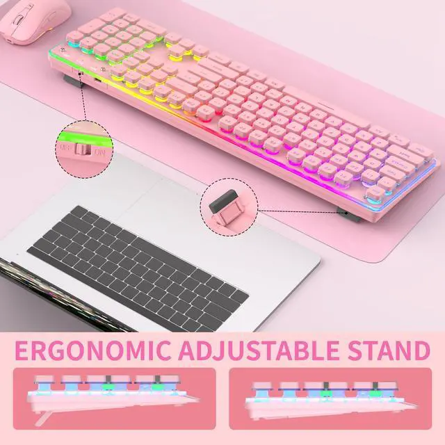 Alt view image 4 of 7 - Wireless Keyboard and Mouse Combo, 2.4G Full Size RGB Keyboard with 104 Keys, Rechargeable Wireless Mouse with 3 DPI, Ergonomic Computer Keyboard and Mouse Set for Windows Mac Laptop PC