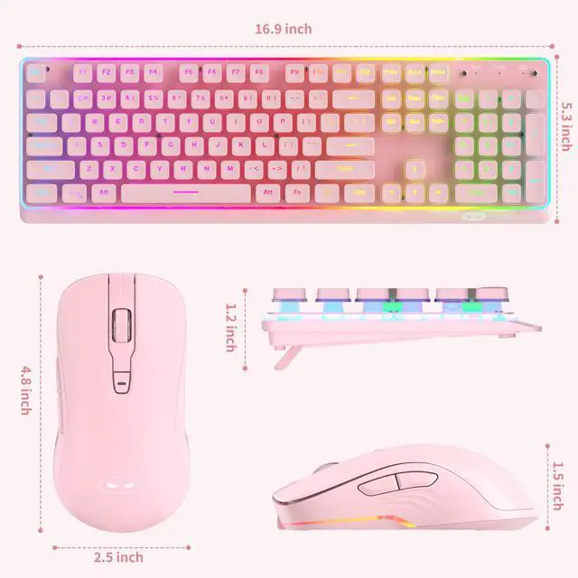 Alt view image 7 of 7 - Wireless Keyboard and Mouse Combo, 2.4G Full Size RGB Keyboard with 104 Keys, Rechargeable Wireless Mouse with 3 DPI, Ergonomic Computer Keyboard and Mouse Set for Windows Mac Laptop PC