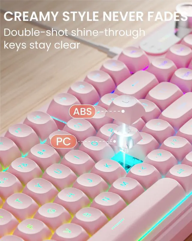 Alt view image 2 of 7 - Wired Keyboard and Mouse Combo with Detachable Wrist Rest, Quiet Ergonomic Keyboard Mouse Set with Multimedia Knob, RGB Backlit, Double-Shot Keycaps Natural Typing for Laptop, PC - Pink