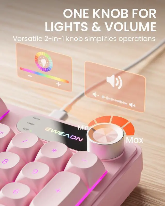 Alt view image 5 of 7 - Wired Keyboard and Mouse Combo with Detachable Wrist Rest, Quiet Ergonomic Keyboard Mouse Set with Multimedia Knob, RGB Backlit, Double-Shot Keycaps Natural Typing for Laptop, PC - Pink