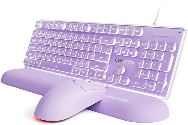 Main image of GX710S Wired Keyboard and Mouse Combo with White Backlit Pudding Keycaps, Wrist Rest, Full Size, Metal Panel, Quiet Cute Ergonomic Computer Keyboard Mouse Set for Windows PC Desktop - Purple