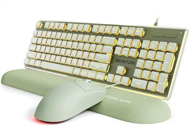 Main image of GX710S Wired Keyboard and Mouse Combo with Warm Backlit Pudding Keycaps, Wrist Rest, Full Size, Metal Panel, Quiet Cute Ergonomic Computer Keyboard Mouse Set for Windows PC Desktop - Green