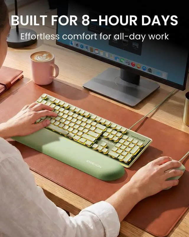 Alt view image 5 of 7 - GX710S Wired Keyboard and Mouse Combo with Warm Backlit Pudding Keycaps, Wrist Rest, Full Size, Metal Panel, Quiet Cute Ergonomic Computer Keyboard Mouse Set for Windows PC Desktop - Green