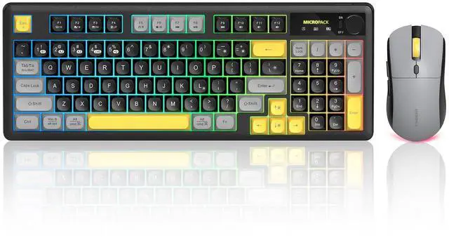 Main image of Wireless Keyboard and Mouse Combo Creamy with Number Pad for Desktop Mac iPad Bluetooth/2.4ghz/Wired Rechargeable Light up RGB Quiet Compatible with PC Laptop Tablet (Black)