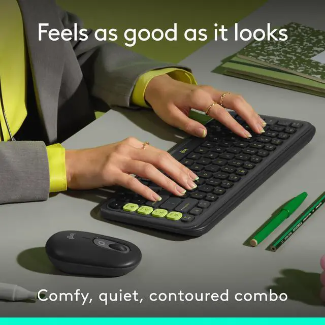 Alt view image 3 of 7 - POP ICON Combo, Wireless Bluetooth Keyboard and Mouse, Comfortable Typing, programmable Keys and Buttons, Quiet clicks, Easy-Switch up to 3 Devices - Graphite and Lime