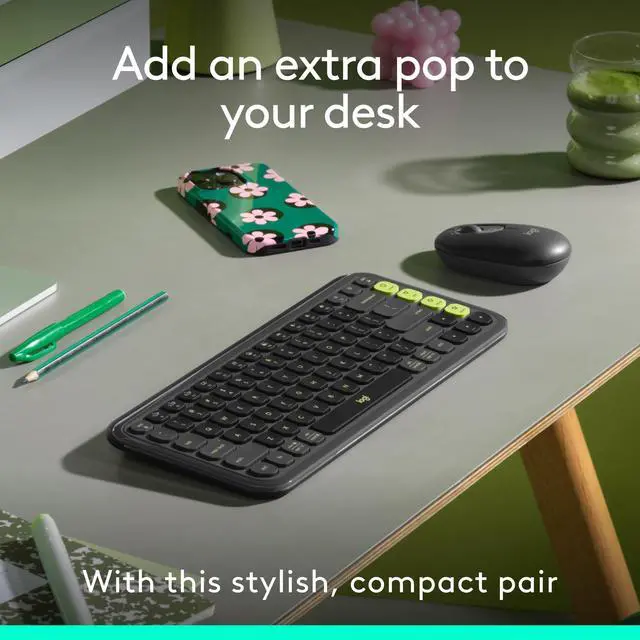 Alt view image 2 of 7 - POP ICON Combo, Wireless Bluetooth Keyboard and Mouse, Comfortable Typing, programmable Keys and Buttons, Quiet clicks, Easy-Switch up to 3 Devices - Graphite and Lime