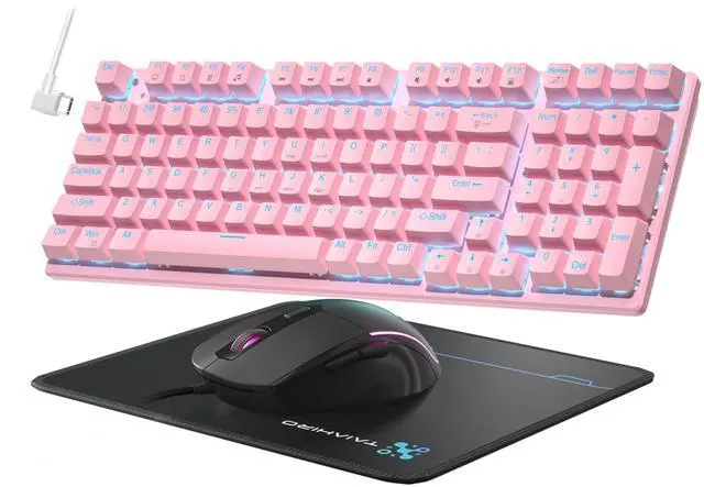 Main image of Mechanical Gaming Keyboard and Mouse, LED Backlit 98-Key Floating Keycap & 4 DPI RGB Gaming Mouse with Mouse Pad, Full Anti-Ghost Light Up Wired Computer Keyboards for MAC PC Gamer Accessories, Pink