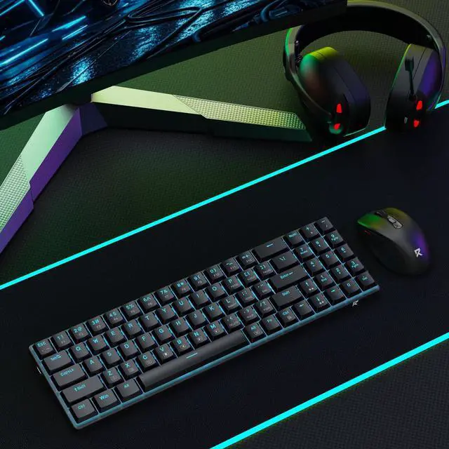 Alt view image 6 of 7 - BS8773 Wireless Keyboard and Mouse Combo, 78 Keys 2.4Ghz Wireless Low-Profile Mechanical Brown Switch Keyboard w/Slim Compact Design & Single Blue Backlit, Comfort Grip 2400 DPI Max Mouse