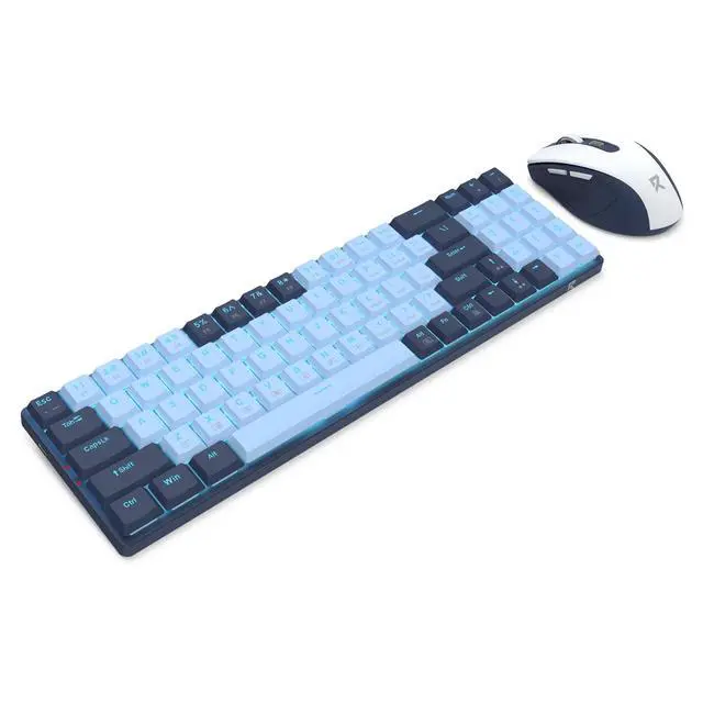 Alt view image 2 of 7 - BS8773 Wireless Keyboard and Mouse Combo, 78 Keys 2.4Ghz Wireless Low-Profile Mechanical Red Switch Keyboard w/Slim Compact Design & Single Blue Backlit, Comfort Grip 2400 DPI Max Mouse
