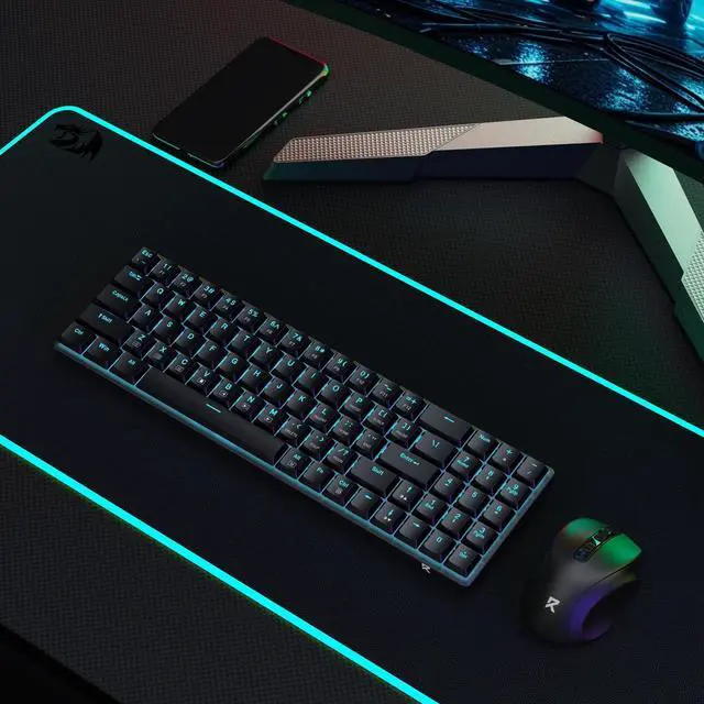 Alt view image 5 of 7 - BS8773 Wireless Keyboard and Mouse Combo, 78 Keys 2.4Ghz Wireless Low-Profile Mechanical Brown Switch Keyboard w/Slim Compact Design & Single Blue Backlit, Comfort Grip 2400 DPI Max Mouse