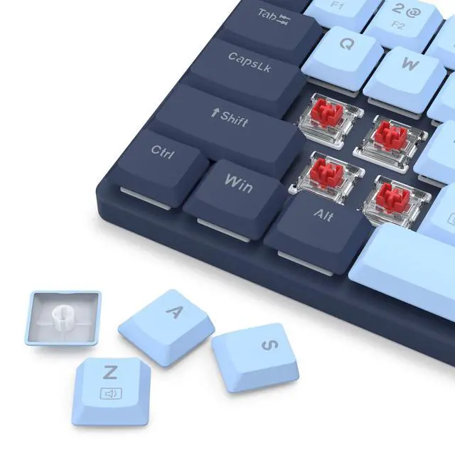 Alt view image 6 of 7 - BS8773 Wireless Keyboard and Mouse Combo, 78 Keys 2.4Ghz Wireless Low-Profile Mechanical Red Switch Keyboard w/Slim Compact Design & Single Blue Backlit, Comfort Grip 2400 DPI Max Mouse