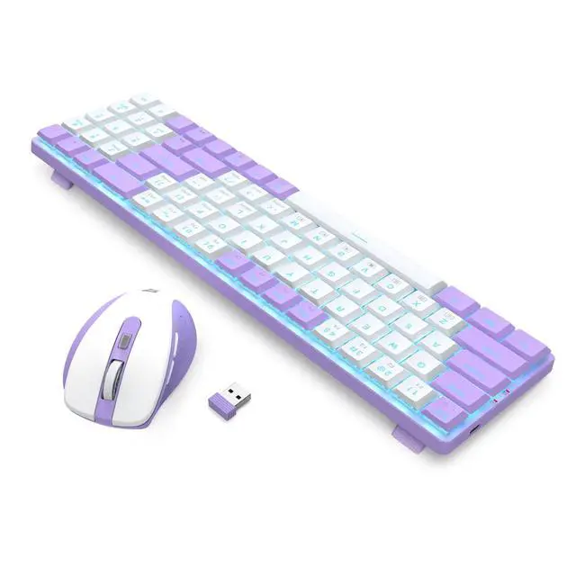 Alt view image 4 of 7 - BS8773 Wireless Keyboard and Mouse Combo, 78 Keys 2.4Ghz Wireless Low-Profile Mechanical Red Switch Keyboard w/Slim Compact Design & Single Blue Backlit, Comfort Grip 2400 DPI Max Mouse