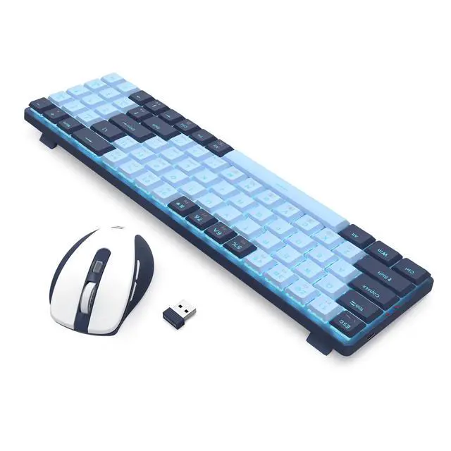 Alt view image 4 of 7 - BS8773 Wireless Keyboard and Mouse Combo, 78 Keys 2.4Ghz Wireless Low-Profile Mechanical Red Switch Keyboard w/Slim Compact Design & Single Blue Backlit, Comfort Grip 2400 DPI Max Mouse