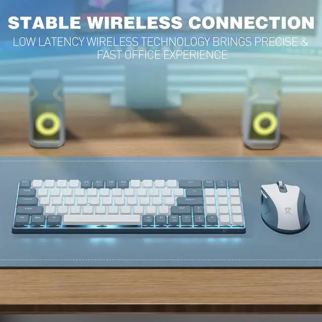 Alt view image 3 of 7 - BS8773 Wireless Keyboard and Mouse Combo, 78 Keys 2.4Ghz Wireless Low-Profile Mechanical Red Switch Keyboard w/Slim Compact Design & Single Blue Backlit, Comfort Grip 2400 DPI Max Mouse