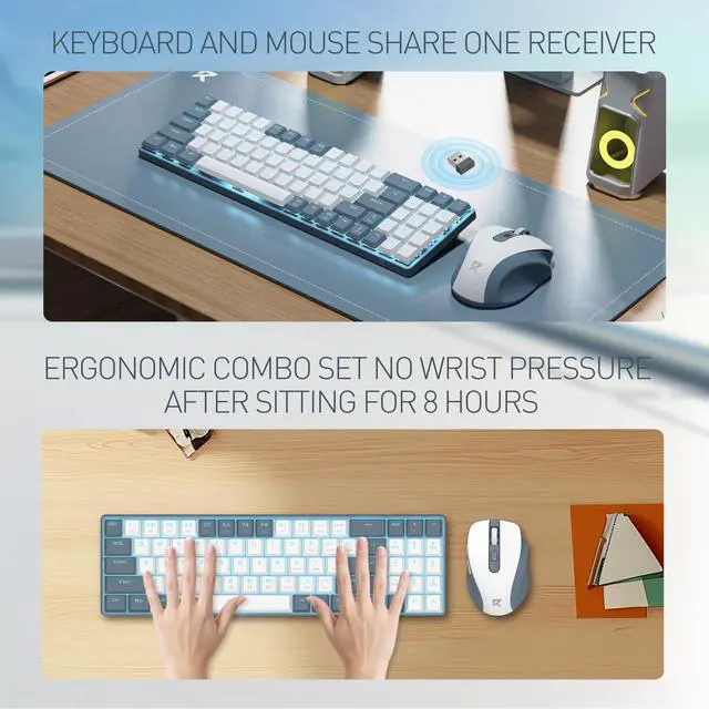 Alt view image 4 of 7 - BS8773 Wireless Keyboard and Mouse Combo, 78 Keys 2.4Ghz Wireless Low-Profile Mechanical Red Switch Keyboard w/Slim Compact Design & Single Blue Backlit, Comfort Grip 2400 DPI Max Mouse